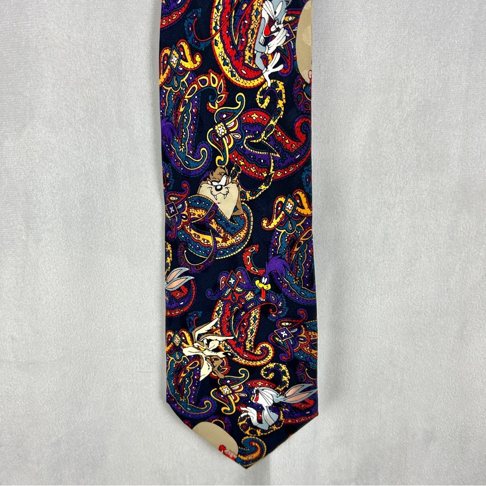 LOONEY TUNES Vintage 1994‎ Silk Paisley Tie Retro Cartoon Graphic Novelty